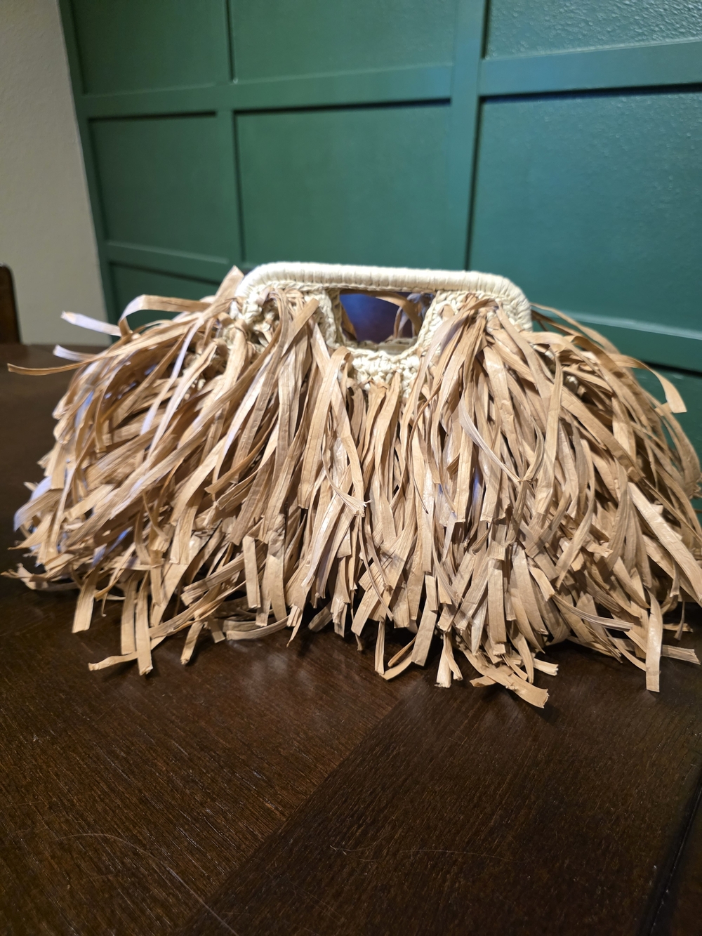 Handmade Straw Fringe Clutch Bag in Natural Beige